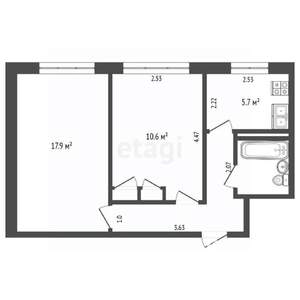 2-к квартира, вторичка, 43м2, 5/5 этаж