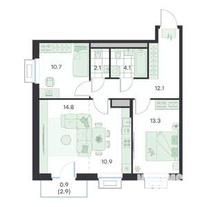 3-к квартира, вторичка, 69м2, 4/5 этаж