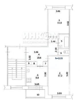 2-к квартира, вторичка, 54м2, 2/5 этаж