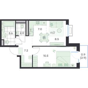 2-к квартира, вторичка, 47м2, 4/5 этаж
