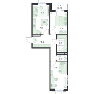 3-к квартира, вторичка, 65м2, 2/5 этаж