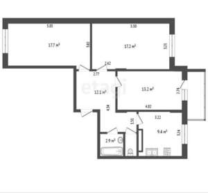 3-к квартира, вторичка, 79м2, 8/17 этаж