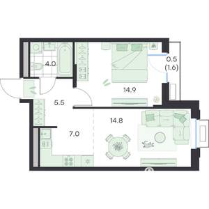 2-к квартира, вторичка, 47м2, 3/5 этаж