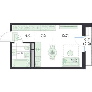1-к квартира, вторичка, 29м2, 2/5 этаж