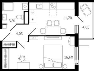 1-к квартира, строящийся дом, 38м2, 12/16 этаж