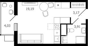 Студия квартира, строящийся дом, 28м2, 7/16 этаж