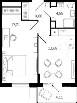 1-к квартира, вторичка, 41м2, 11/15 этаж