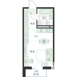 1-к квартира, вторичка, 33м2, 2/5 этаж