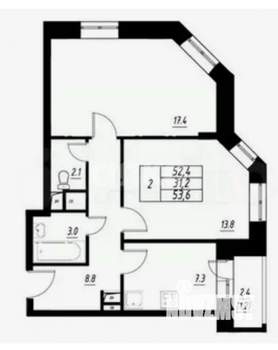 2-к квартира, вторичка, 53м2, 3/3 этаж