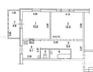 2-к квартира, вторичка, 45м2, 2/2 этаж