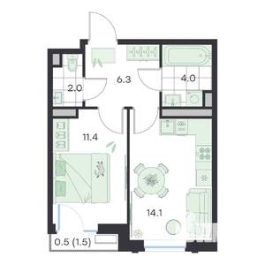1-к квартира, вторичка, 38м2, 4/5 этаж