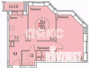 2-к квартира, вторичка, 52м2, 3/3 этаж