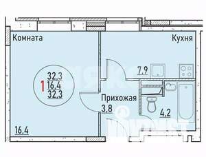 1-к квартира, вторичка, 32м2, 3/3 этаж