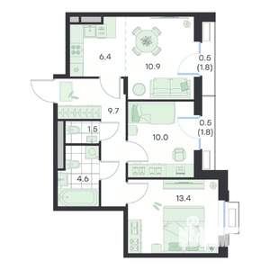 3-к квартира, вторичка, 58м2, 2/5 этаж
