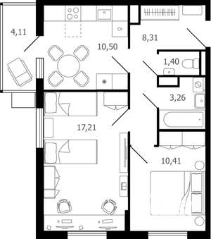 2-к квартира, строящийся дом, 53м2, 11/16 этаж