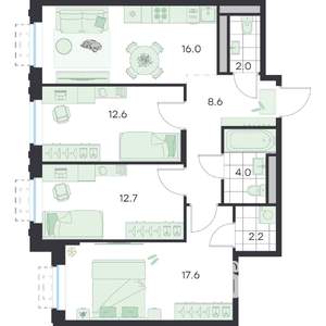 3-к квартира, вторичка, 76м2, 1/5 этаж