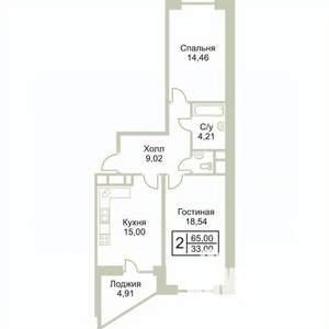 2-к квартира, вторичка, 64м2, 5/17 этаж