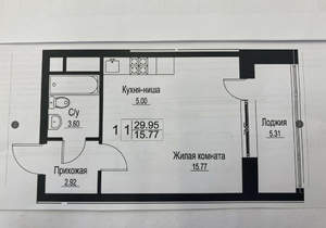 Студия квартира, вторичка, 28м2, 10/14 этаж