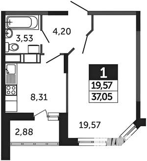 1-к квартира, вторичка, 38м2, 9/21 этаж
