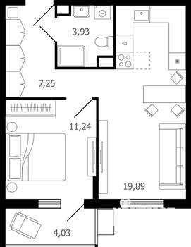 2-к квартира, вторичка, 44м2, 10/16 этаж