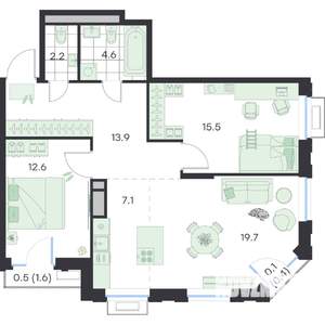 3-к квартира, вторичка, 76м2, 2/5 этаж